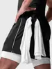 Shorts Duplo Casual Esportivo Americano de Verão Masculino Cor Sólida Bolso com Zíper Treinamento Físico Secagem Rápida Shorts de Basquete