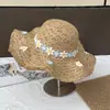 Sombrero de Paja de Ala Ancha con Estampado Floral para Mujer, Estilo Vacaciones de Verano en la Playa, Versátil y Sencillo Sombrero de Protección Solar, Moderno