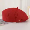 Boina de Punto Hueca de Color Sólido Estilo Japonés para Mujer, Boina Artística de Pintor Delgada y Transpirable de Verano, Boina para Adelgazar el Rostro