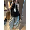 Blusa Mochie Estilo Menina Gentil Mistura de Linho Multicamadas Irregular Babado Fita Sem Mangas Mq1521