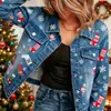 Nueva chaqueta vaquera corta de algodón puro Navidad otoño e invierno estampado 3D personalidad moderna top ajustado para mujer
