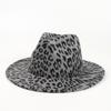 Sombrero de lana con estampado de leopardo de venta caliente transfronteriza para hombres y mujeres, moda retro, ala grande, sombrero de jazz, ala plana, fieltro, sombrero para pareja