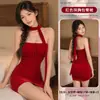 Floral Mar Sexy Lencería Estilo Puro Deseo Dulce y Picante Top Tubo Hombros Descubiertos Vestido Ajustado Rojo Terciopelo Conjunto para Casa para Mujeres A954