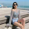 Traje de baño para mujer, estilo coreano, sexy, adelgazante, que cubre el abdomen, conjunto de bikini de tres piezas con mangas largas, nuevo modelo 2026, estilo hada