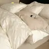 Conjunto de quatro peças de jacquard escovado de algodão puro espesso classe A de alta qualidade, estilo lençol com elástico para cama de casal 4