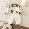 Mono de manga larga de moda estilo coreano para bebés y niños pequeños, para salidas, lindo diseño de dibujos animados, nuevo traje de una pieza para gatear