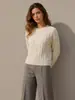 Suéter clásico de cachemira tejido en punto de ochos para otoño e invierno, de manga larga, cuello redondo, jersey, capa interior para mujer, suéter de cachemira para mujer