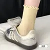 Meias Femininas Zhuji Feitas de Liocel e Seda de Amora, Meias Respiráveis de Malha Meia-Perna, Estilo Fino de Verão, Meias Elásticas com Renda e Babados