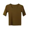 Camiseta Base Versátil de Color Sólido Simple para el Viaje Diario de Mujeres, Nueva Camiseta de Verano con Cuello Redondo y Mangas Medias de Cachemira Mousse