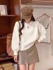 Suéter Corto de Estilo Coreano de Moda para Otoño e Invierno Tejido con Agujas Espesado Seda Brillante Nueva Llegada Calado Estilo Occidental Holgado Top Básico