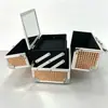 Maleta de maquiagem de abertura dupla, caixa de armazenamento de viagem portátil, caixa de armazenamento de skincare com padrão de tijolo dourado, com espelho e trava