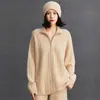 Suave y acogedor suéter de cachemira 2026 otoño/invierno nuevo para mujer, ajuste holgado, con media cremallera, cuello retorcido, suéter de punto base