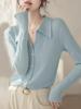 Cardigan de Tricô Elegante e Feminino com Gola Branca e Mangas Longas para Mulheres no Outono e Inverno, Camisa Única de Alto Padrão com Efeito Emagrecedor