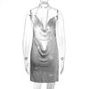 Vestido sexy sem costas com lantejoulas metálicas, decote em V, com corrente de diamantes e fenda de diamantes LBZ627-1