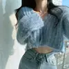 Suéter Corto Cálido de Manga Larga con Cuello en V Sexy y Ceñido a la Cintura, Suéter Suave tipo Cera de Corea del Sur, Chic de Primavera y Otoño, Versátil para Cualquier Ocasión, Nicho para Mujeres