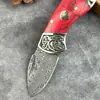 Cuchillo Plegable de Bolsillo Tipo Llave de Acero de Damasco Hecho a Mano con Mango Exquisito Cuchillo de Fruta Portátil Mini Cuchillo Cuchillo para Exteriores
