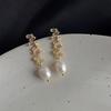 Pendientes elegantes de perlas de agua dulce de estilo francés para mujer, elegantes pendientes de circonita de nicho, de moda, combinables con todo, de alta calidad, al por mayor