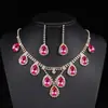 Requintado Gotas de Água Cristal Diamante Colar Brincos terno Casamento Nupcial Acessórios de Vestuário Atacado Gotas de Água Esmeralda