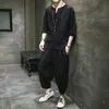 Camiseta Masculina de Linho de Manga Curta, Roupa Masculina Estilo Chinês, Conjunto de Algodão e Linho Estilo Chinês, Traje Tang Estilo Budista de Verão, Hanfu, Traje Zen, Conjunto de Duas Peças