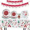 Decoración Navideña Transfronteriza de Temporada Diseño para Fiesta Plato de Papel Vaso de Papel Servilleta de Papel Mantel Plato Desechable para Cena Paquete de Vajilla