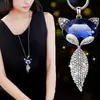 Cadena de suéter redonda con cristal azul de moda estilo coreano para mujer, larga, nueva, otoño e invierno, versátil, collar, colgante de joyería de cristal de alta gama