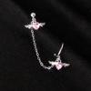 Zircón Rosa Amor Uña Hueso de la Oreja Dulce Cool Cadena Aretes Alas de Ángel Aguja de Plata S925 Clip para Oreja Integrado Marea