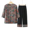 Conjunto de Duas Peças de Verão para Mulheres de Meia-Idade e Idosas, Camisa de Manga Três Quartos da Vovó, Roupa da Mãe, Novo Estilo de Terno Tang para Senhora Idosa