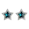 Pendientes de botón de estrella de cinco puntas azules con circonita completa, vintage, ligeramente usados, personalidad única, lujo ligero, sensación de alta gama, para mujer