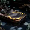 Oro de arena vietnamita incrustado con pedrería, acabado cepillado, diseño de nudo de bambú y floral, motivos de bambú de la suerte y flor de ciruelo, pulsera de estilo vintage y lujo ligero, joyería para mujer al por mayor
