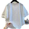 Camisa de Lunares con Mangas Abullonadas Reductora de Edad para Mujer Nueva Holgada de Manga Corta Pullover Cuello Redondo Camisa Tipo Muñeca Top Verano