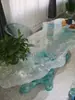 Mesa de Chá Iceland de Cristal Transparente Personalizada Mesa Iceberg de Resina de Luxo Leve Mesa de Café de Acrílico Famosa na Internet com Ondas de Água Gelo