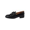 Temperamento extraordinário ~ Mocassins de couro com franja e laço estilo britânico 2024 outono sapatos de couro de salto baixo grosso feminino