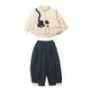Conjunto de pantalones de lunares de gato negro estilo coreano para niñas, nuevo conjunto de moda de dos piezas para primavera y otoño 2026 para niñas pequeñas