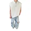 Camiseta Henley Sem Manga Estilo Americano para Homens, Verão High-End Fresca e Estilosa de Peso Pesado com Ombro Normal, Tank Top Boxy