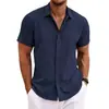 2026 Transfronteiriço Amazon Y2 Verão Mais Vendido Camisa Solta Cor Sólida Manga Curta Camisa de Linho de Bambu Cardigan para Homens