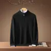Suéter de cashmere 100% puro para homens, com zíper parcial, gola alta, para outono e inverno, cor cinza, malha business casual, leve e luxuoso