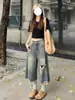 Shorts jeans cropped vintage rasgado plus size para mulheres baixinhas, novo estilo de verão, calça reta larga lavada solta