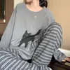 Pijama feminino plus size direto da fábrica/Exportação, manga longa e calça comprida, conjunto de roupa de casa feminino para primavera e outono 110kg