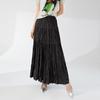 Saia Miyake Verão Feminina Cintura Elástica Drapê Solta Barra Larga Cor Lisa Elegante Versátil Longa Plissada