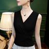 2022 Verano Nuevo Blanco Algodón Cuello en V Sin Mangas Camiseta Mujer Ajustada Manga Corta Primavera y Verano Uso Interno Uso Externo Chaleco Estilo Coreano