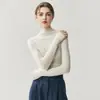 Bitola real 18 com etiqueta! Suéter de lã fiada Yangzi feminino fino gola alta justo camada base versátil