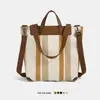 Bolso de Lona Versátil de Gran Capacidad Transfronterizo con Rayas Francesas y Bloques de Color, Bolso de Hombro Artístico Estilo Estudiante