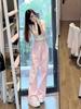 Jeans Rosa de Cintura Alta Feminino 2024 Novo Verão Calças Retas Largas Soltas Senso de Design Rejuvenescedor Calças Brancas de Perna Larga