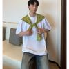 Camisa T-shirt Masculina de Verão Fina Estilo Americano, Peça Falsa Dupla com Xale Embutido, Casual Solta Versátil de Manga Curta para Homens