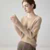 Suéter Feminino de Caxemira Estilo Casual, Gola Redonda, Padrão Jacquard Vazado, Suéter de Tricô de Manga Longa, Caimento Solto, Quente para Outono e Inverno