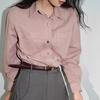 Camisa de Mezclilla Rosa Sakura para Trabajo 2026 Otoño Nueva Chaqueta para Mujer Corte Holgado Camisa Corta de Algodón Puro