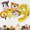 Conjunto de Balões Coluna de Número para Aniversário de Menino com Tema de Animal Conjunto de 6 Peças Decorações para Festa de Primeiro Aniversário de Bebê Parede de Fundo