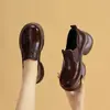 Mocasines planos de suela blanda con tacón grueso, zapatos planos de punta redonda para mujer, zapatos pequeños de cuero de suela gruesa de otoño, estilo retro
