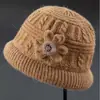 Conjunto de Chapéu e Cachecol de Inverno para Mulheres de Meia-Idade e Idosas, Forrado com Lã Sintética, Espessado, Quente, Chapéu de Lã Tricotado, Chapéu Bucket Feminino à Prova de Frio