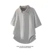 Nueva Camiseta de Manga Corta para Hombre Primavera y Verano con Estampado de Espina de Pescado, Estilo Henley, Cuello Polo, Corte Holgado, Marca de Moda, Casual de Media Manga
